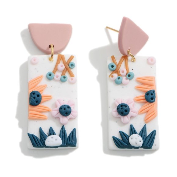 Floral Accent Polymer Clay Drop Earrings - Picture 1 of 2